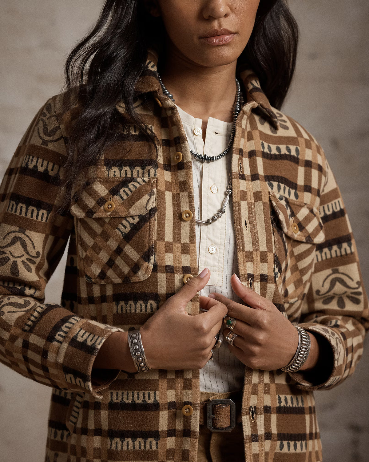 RRL Block-Print Jacquard Overshirt