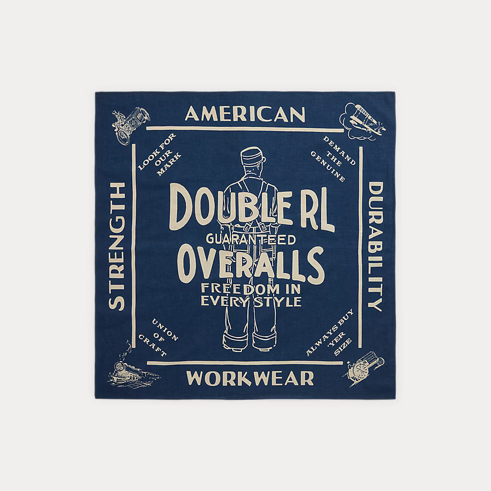 Indigo Cotton Graphic Bandanna - Indigo/Cream