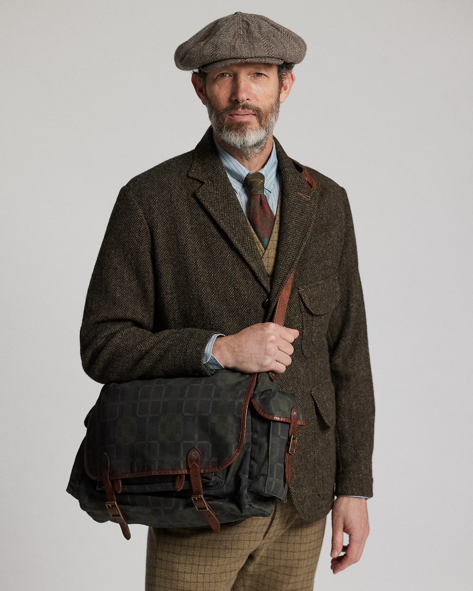 RRL Check-Print Oilcloth Messenger Bag