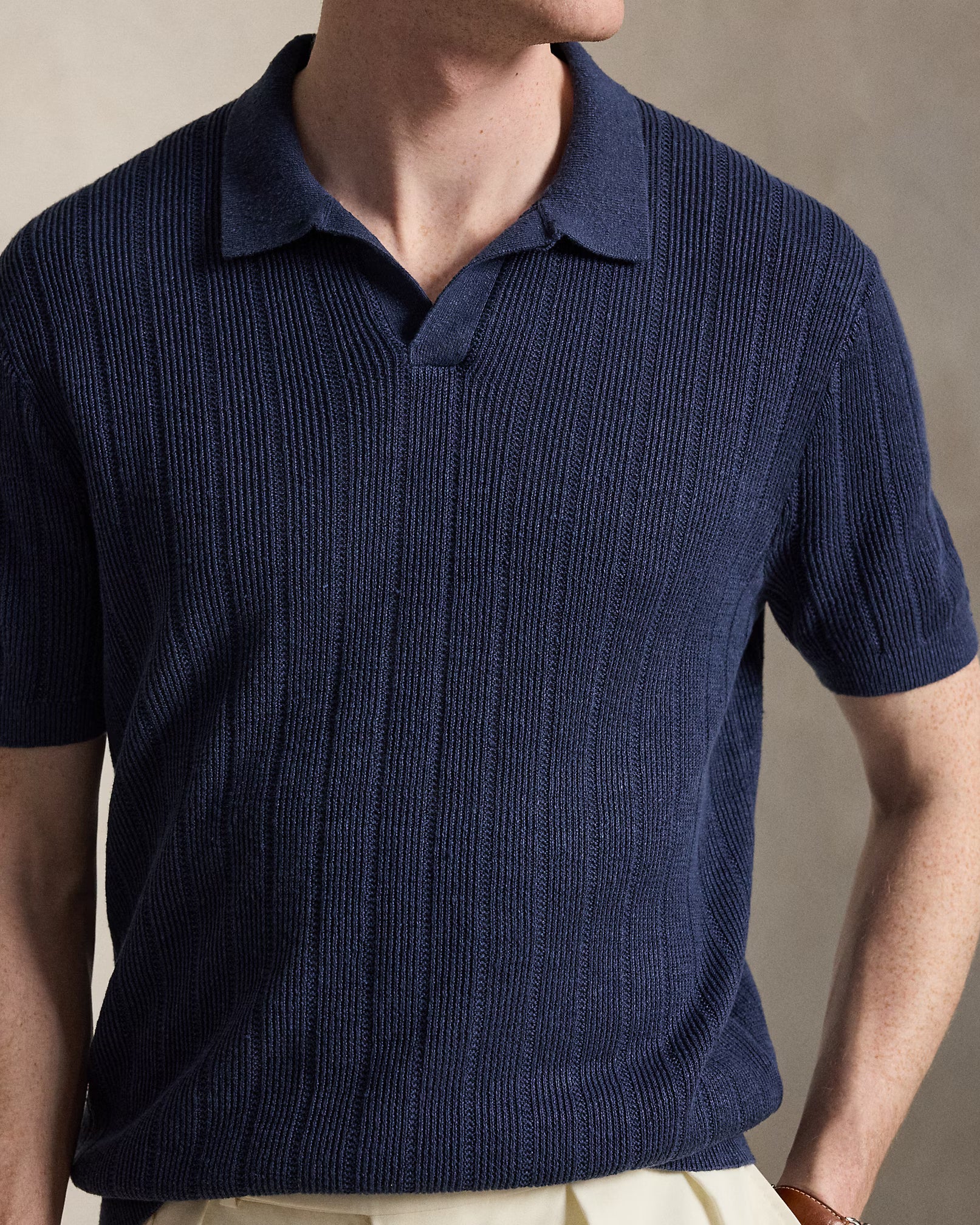 Linen Johnny-Collar Sweater