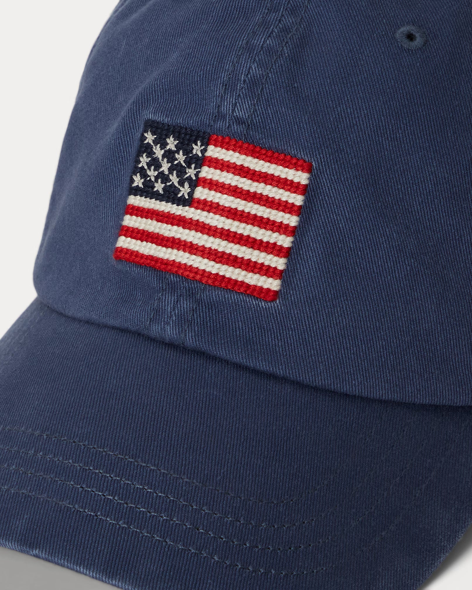 Flag-Embroidered Twill Ball Cap-Light Navy