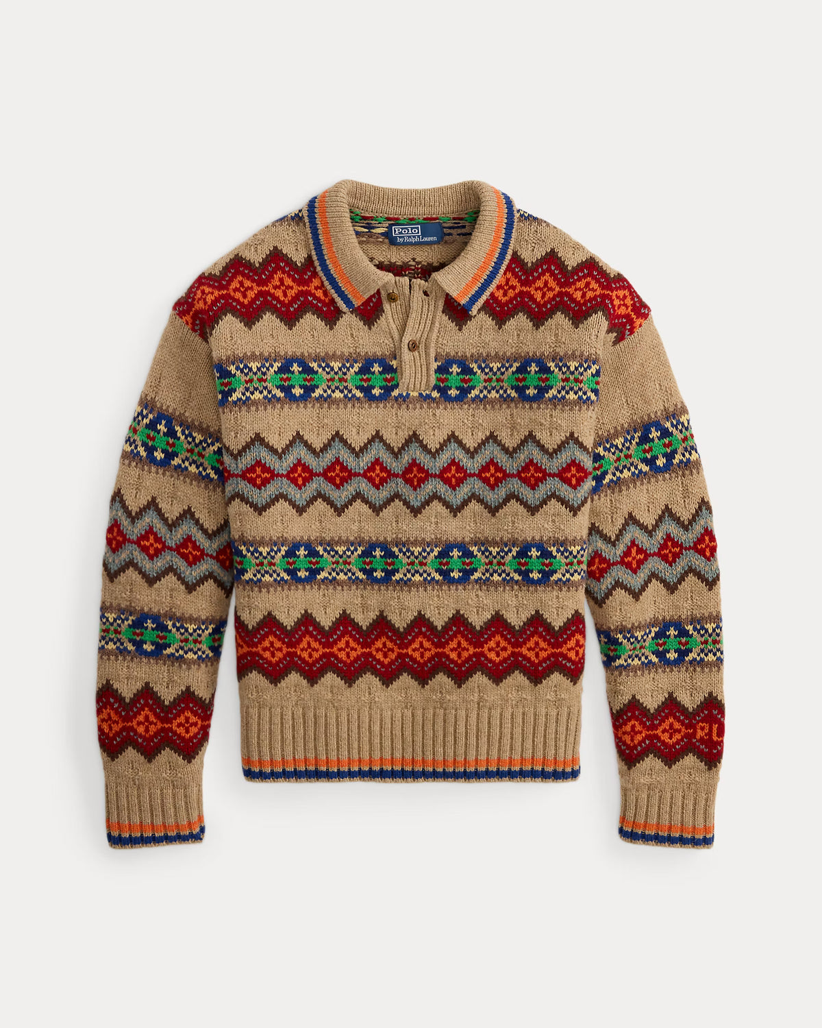 Fair Isle Wool Blend Polo Collar Sweater