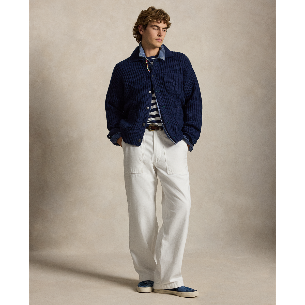 Long-Sleeve Wool Blend Chore Jacket Sweater
