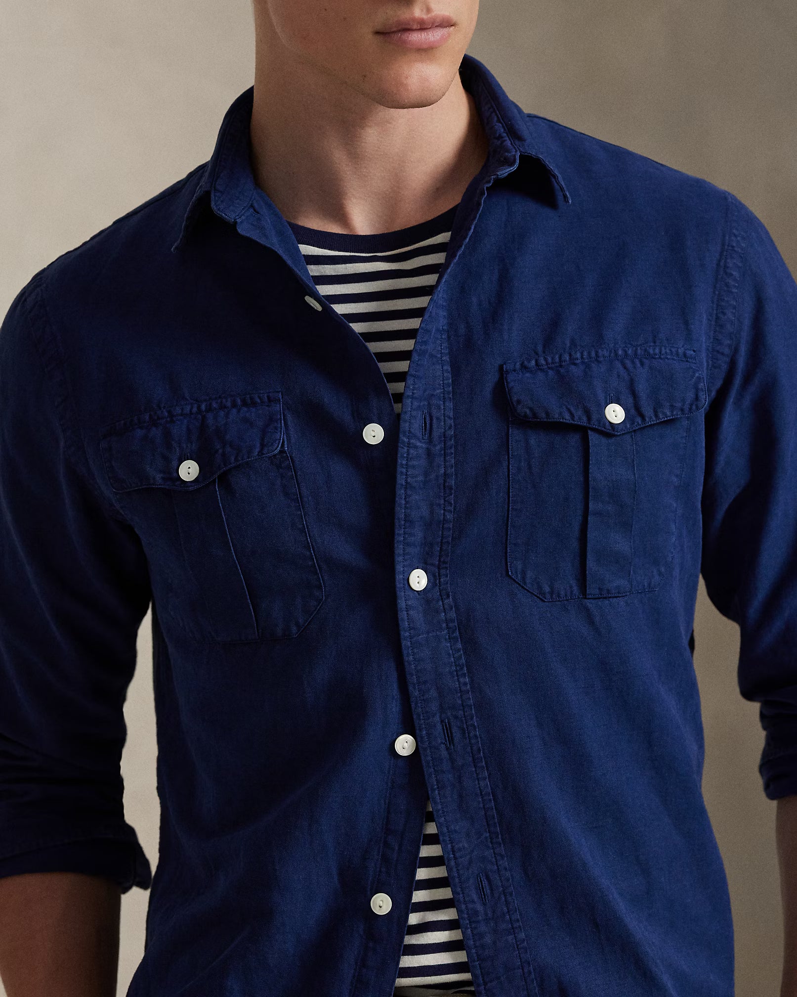 Classic Fit Linen-Silk-Cotton Workshirt - Indigo