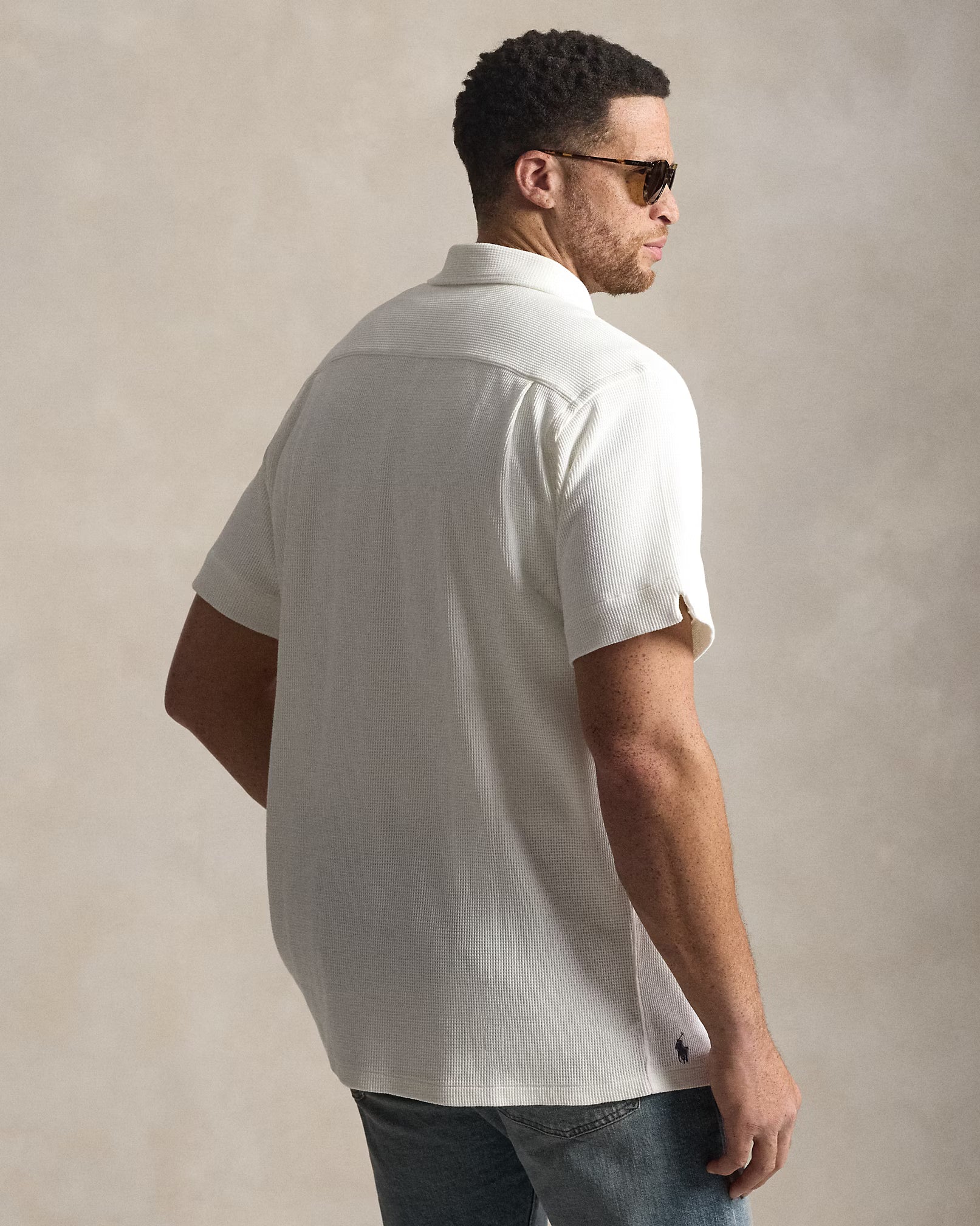 Waffle-Knit Cotton-Linen Camp Shirt