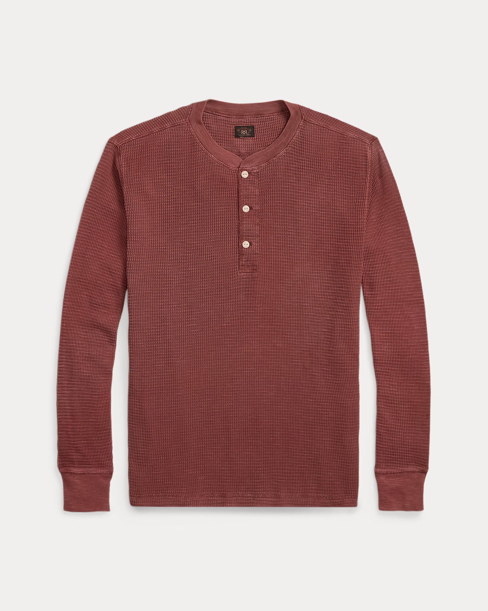 RRL Garment-Dyed Waffle-Knit Henley Shirt - Wine