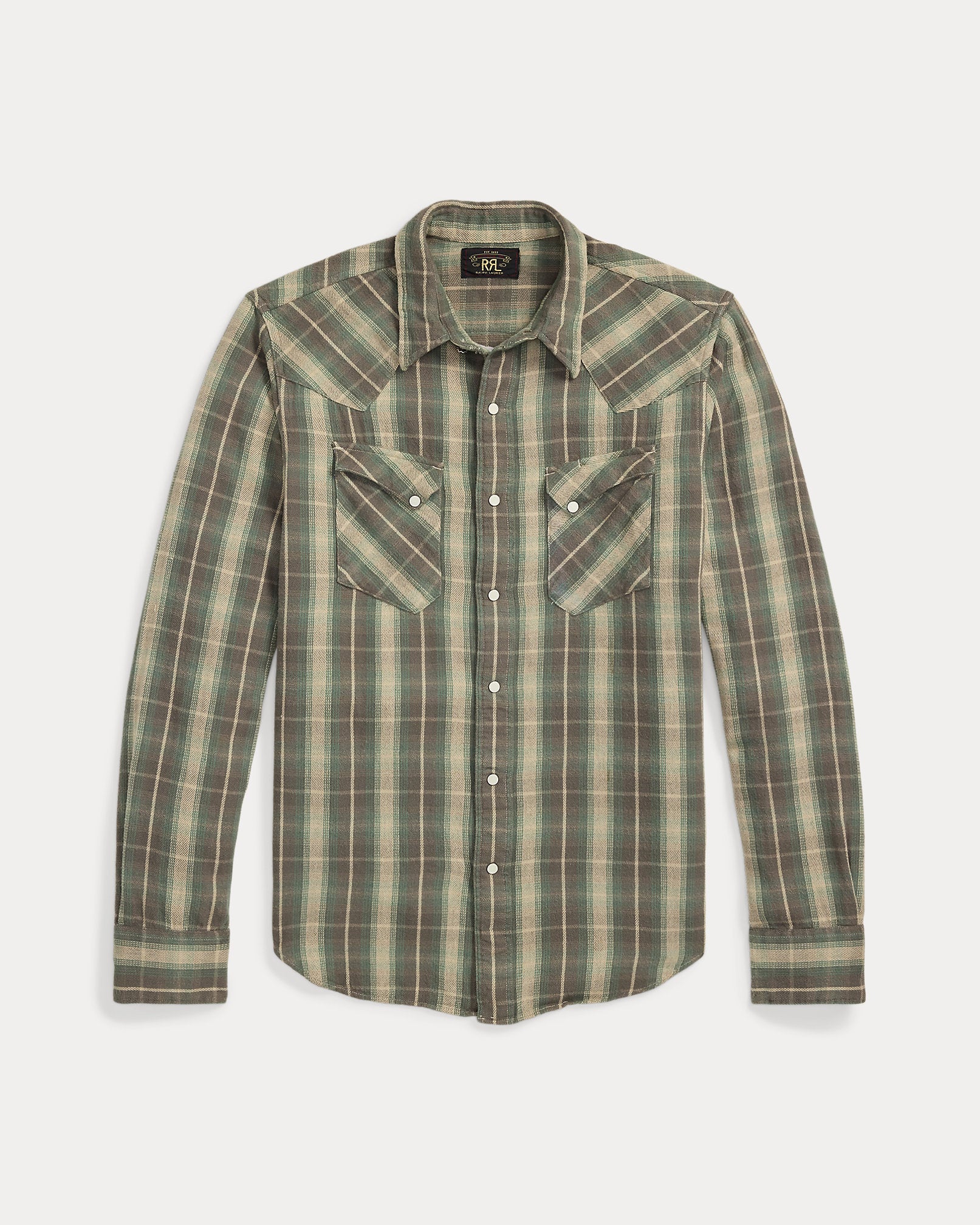 RRL Slim Fit Plaid Twill Western Shirt