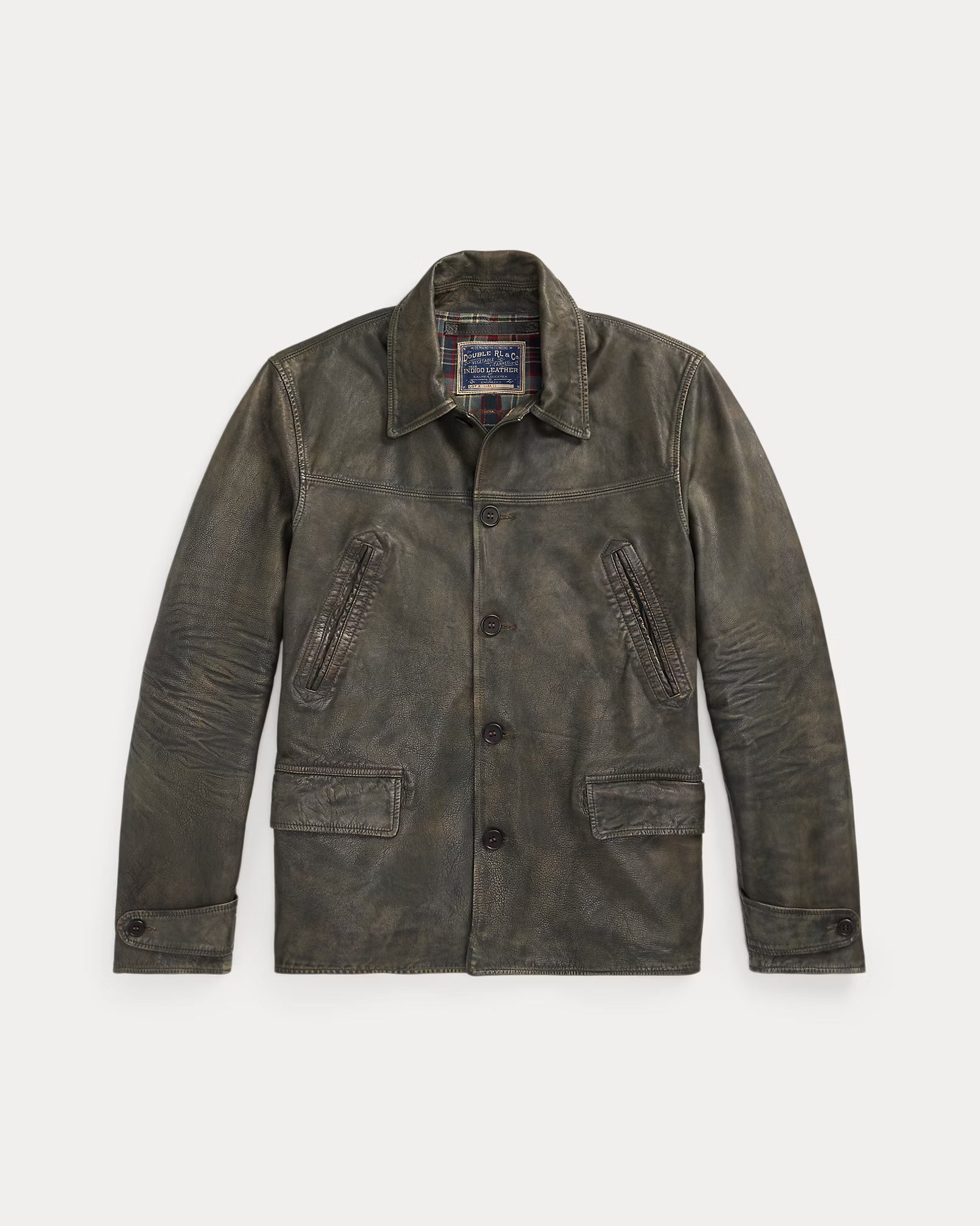RRL Indigo Leather Car Coat