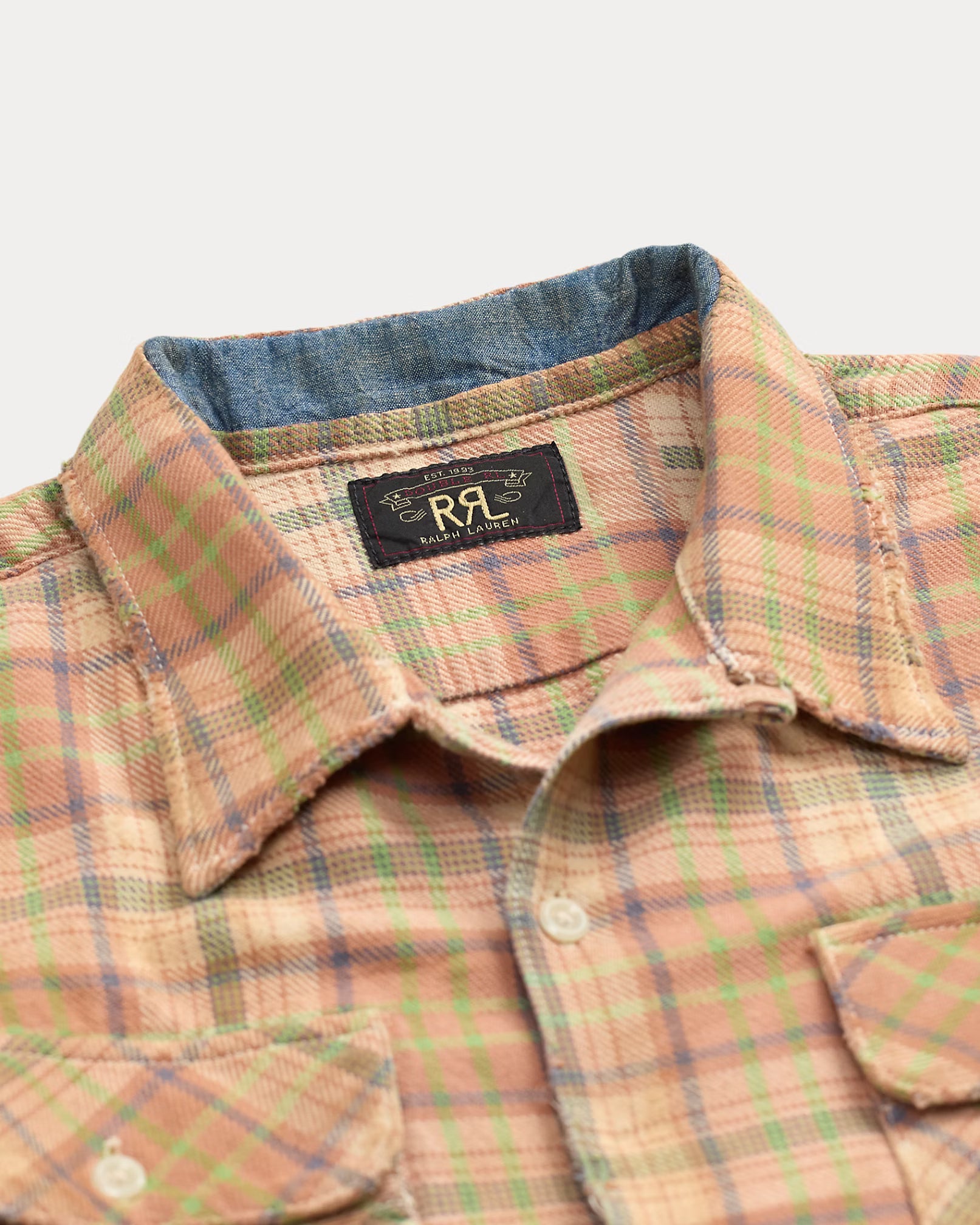 RRL Repaired Plaid Twill Camp Shirt