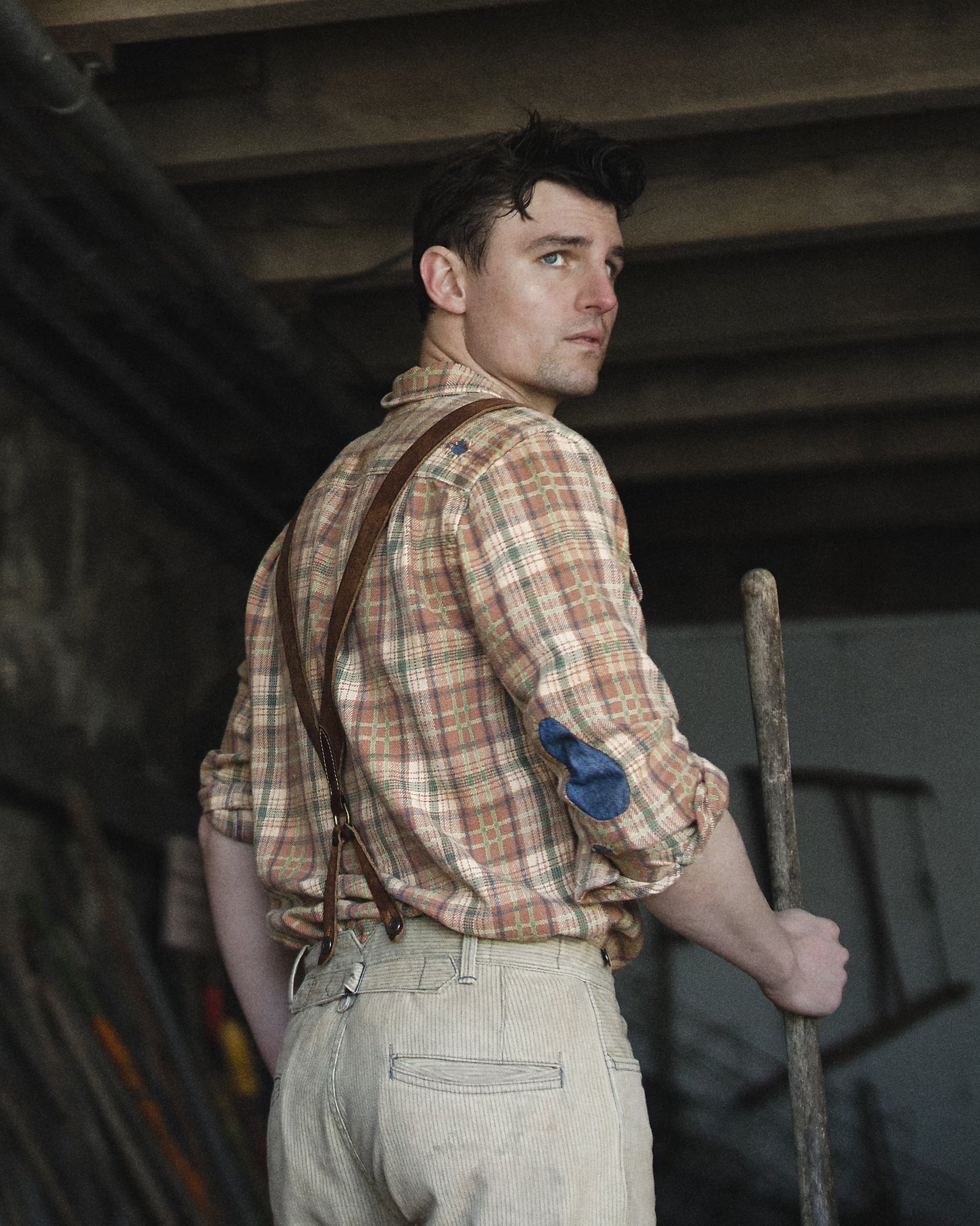 RRL Repaired Plaid Twill Camp Shirt