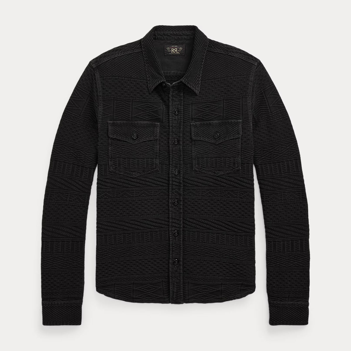 トップス RRL BLACK INDIGO STENCIL BOATNECK KNIT RRL Ralph Lauren Indigo Blue Fair Isle Cable-Knit Turtleneck