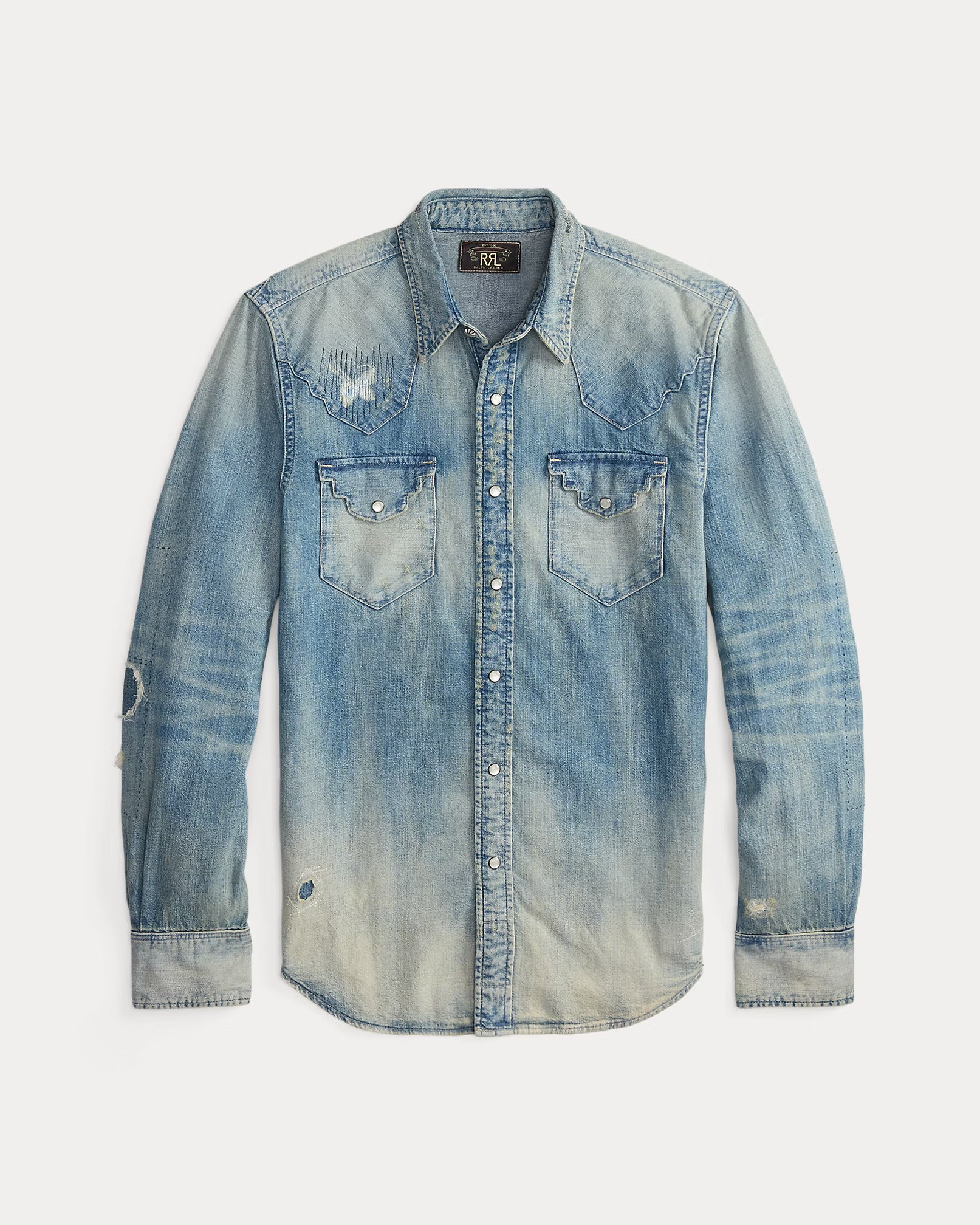 RRL Slim Fit Repaired Denim Western Shirt