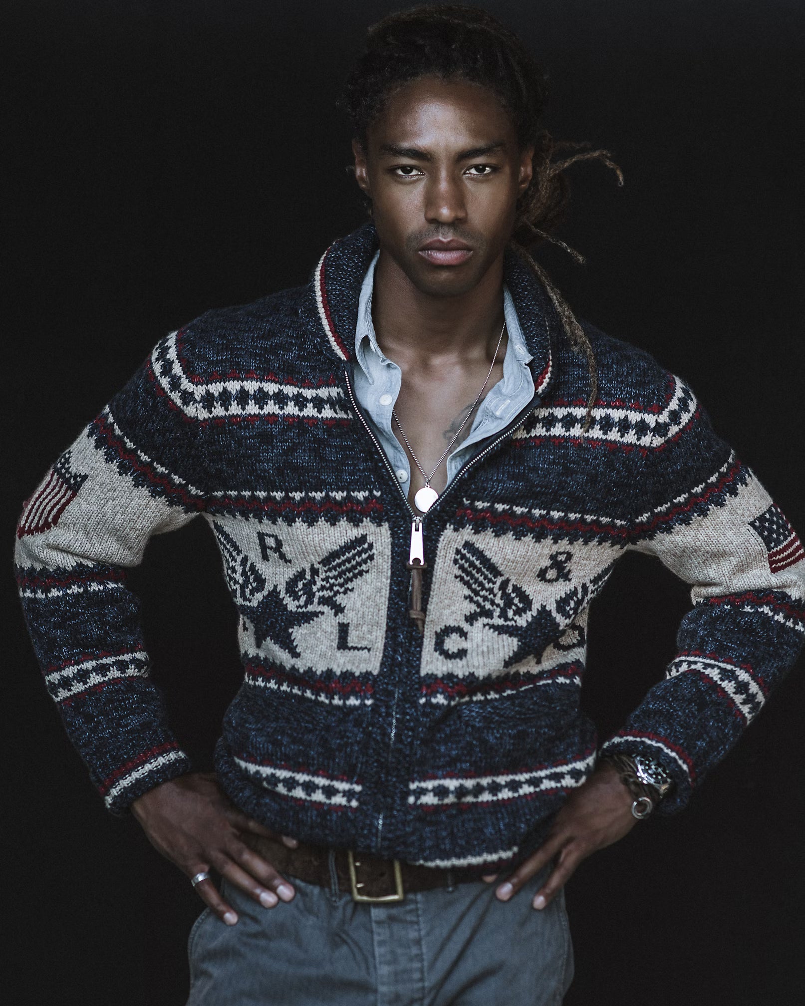 RRL Airplane-Graphic Full-Zip Cardigan