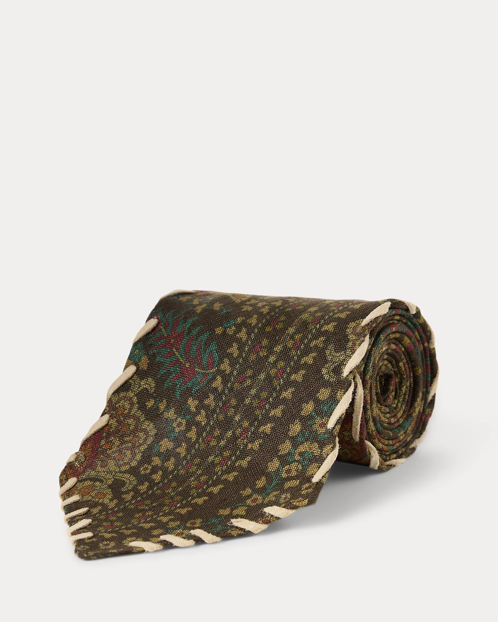 RRL Handmade Suede-Trim Paisley Linen Tie
