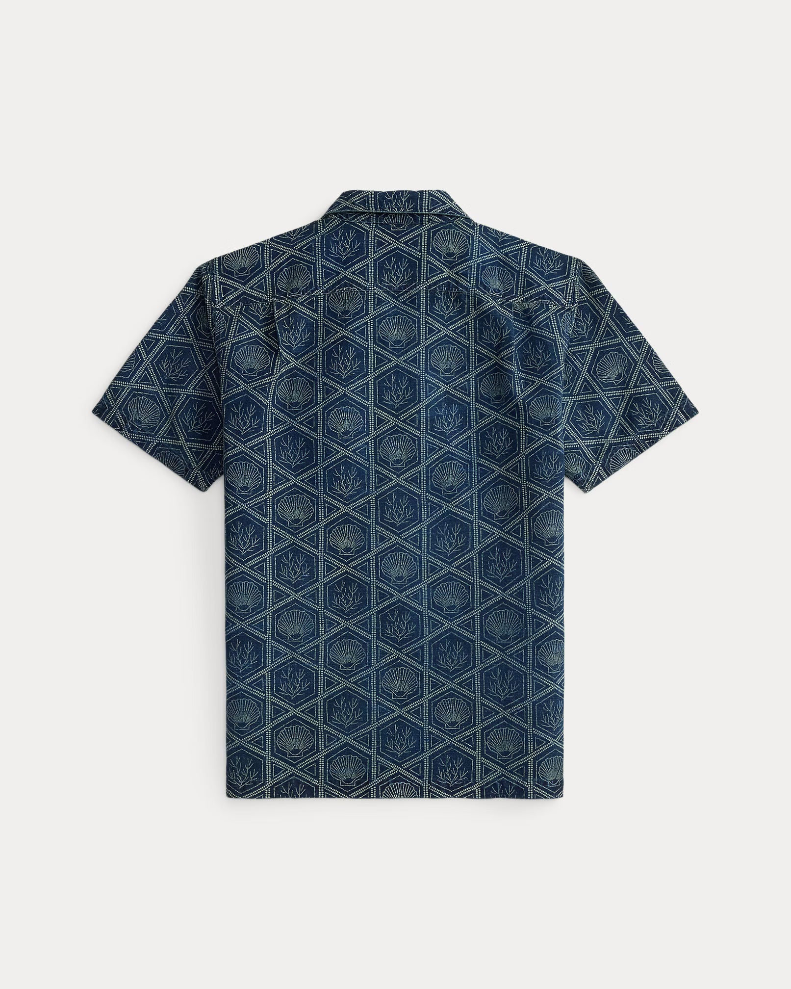RRL Indigo Shell-Print Linen-Cotton Shirt
