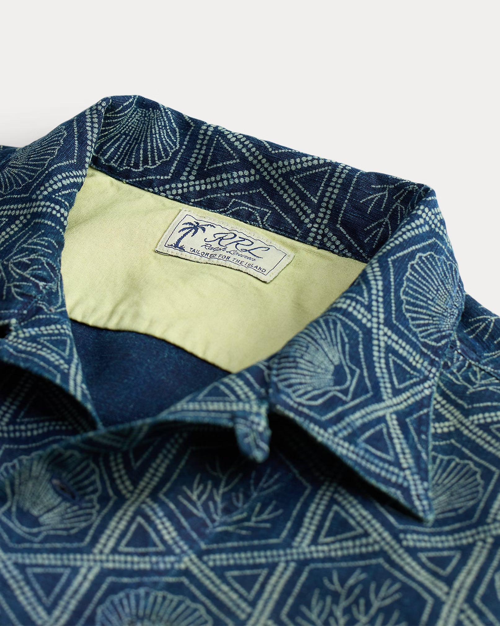 RRL Indigo Shell-Print Linen-Cotton Shirt