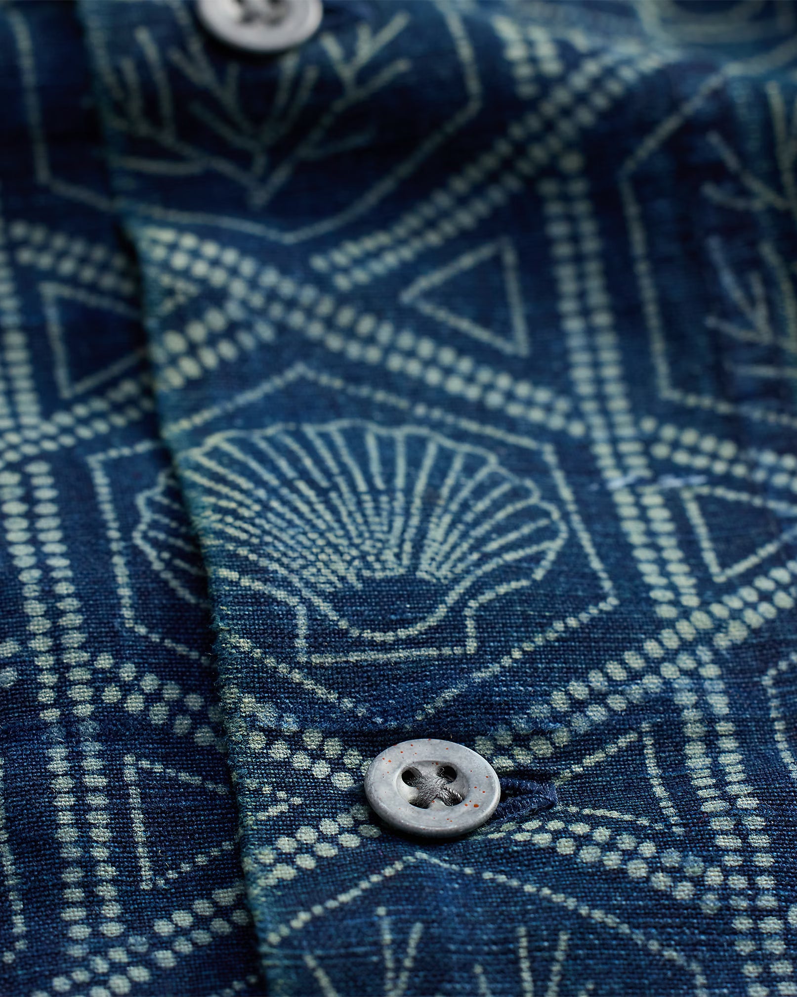 RRL Indigo Shell-Print Linen-Cotton Shirt