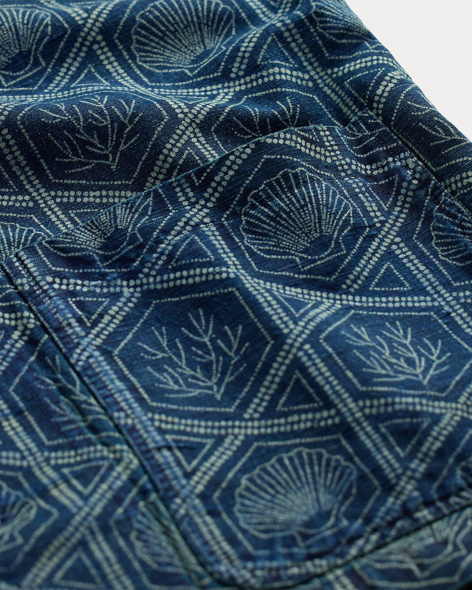 RRL Indigo Shell-Print Linen-Cotton Shirt