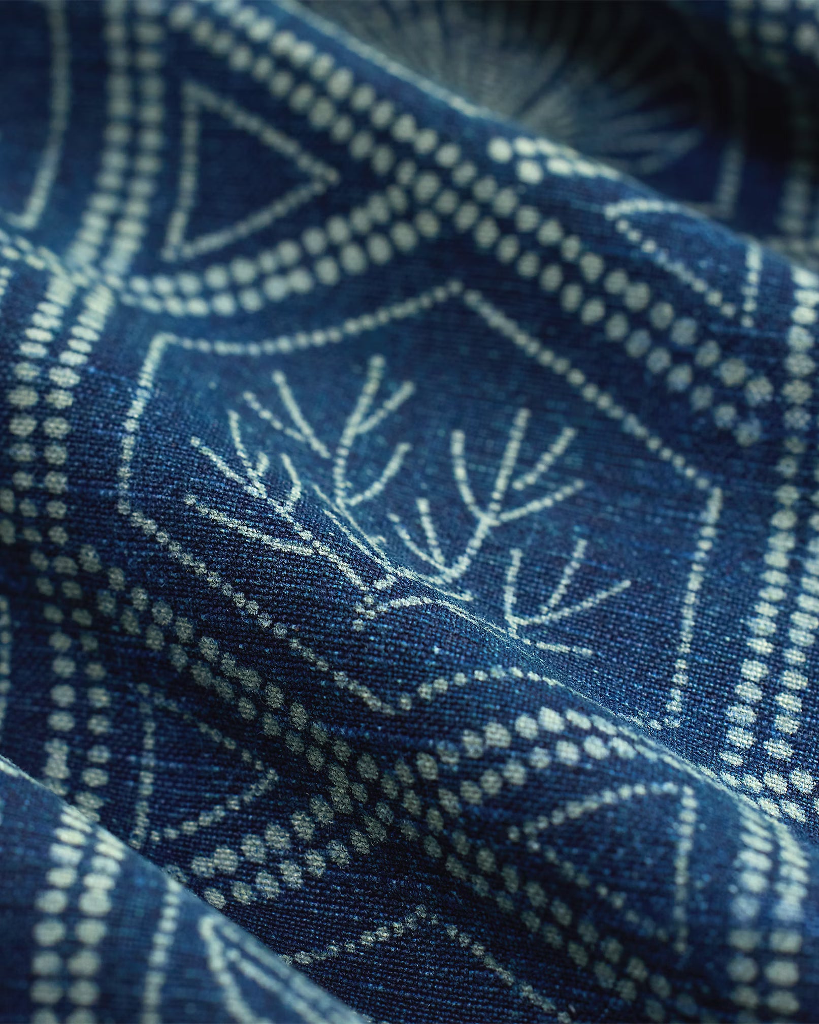 RRL Indigo Shell-Print Linen-Cotton Shirt