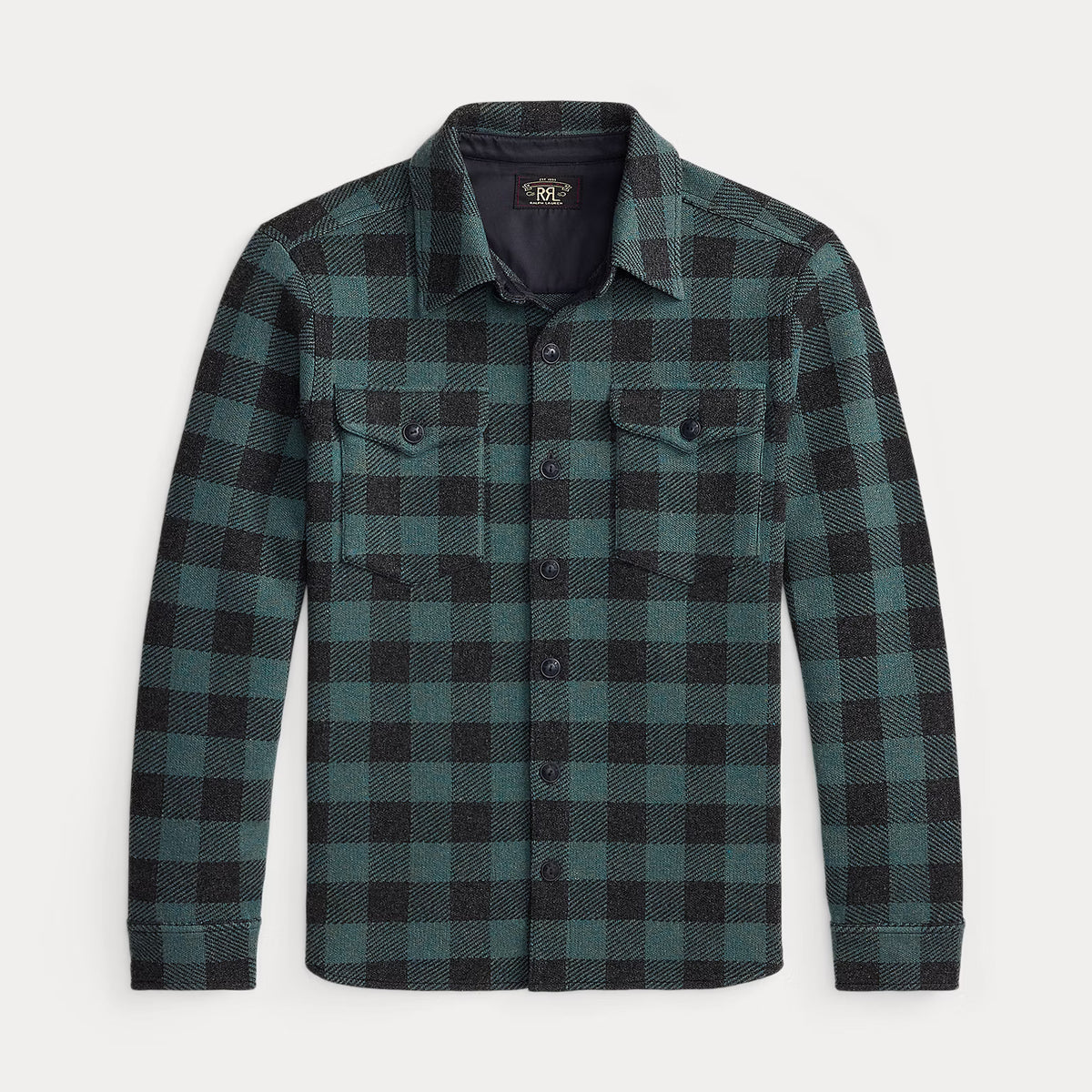 90s RRL wool×cashmere knit shirt BLK 三ツ星 RRL Plaid Wool-Cashmere Workshirt Sweater