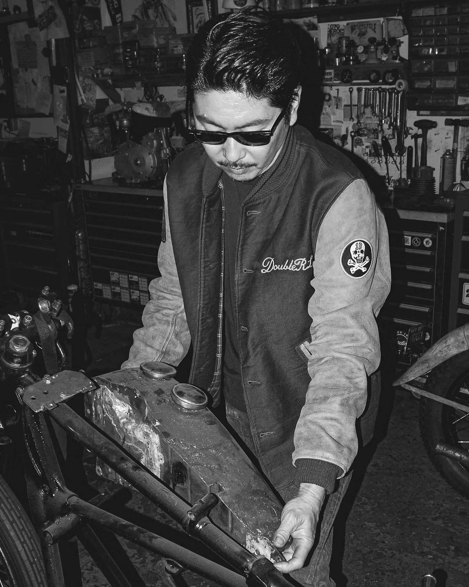 RRL Leather-Sleeve Baseball Jacket