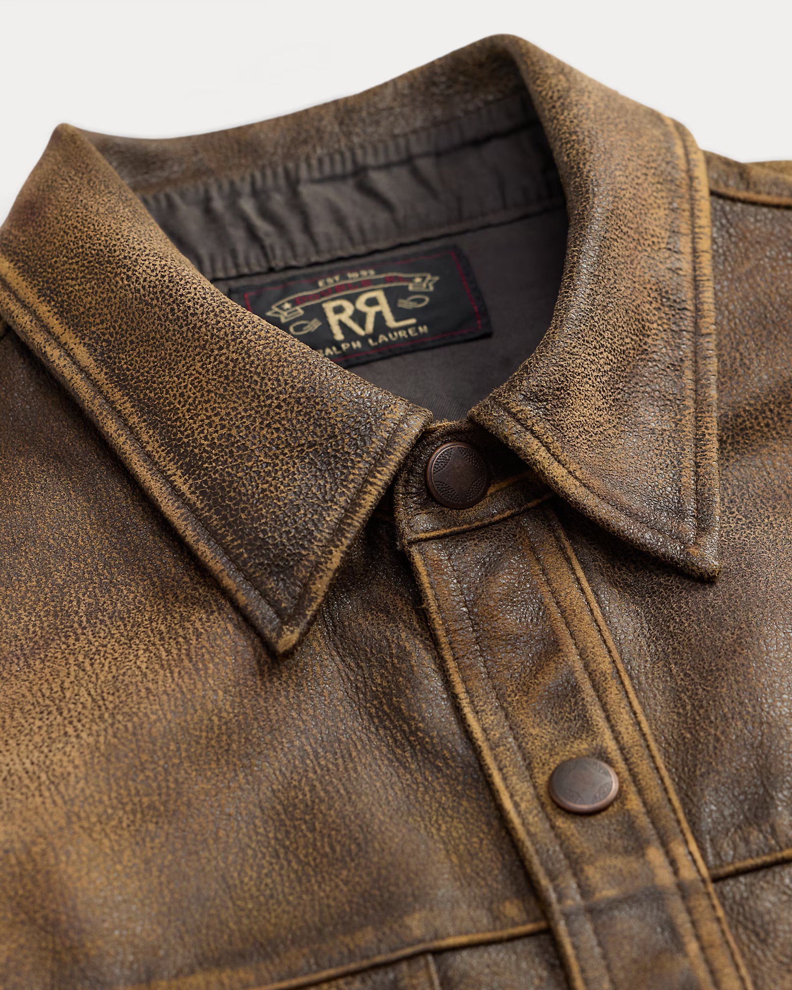 RRL Unlined Leather Button Snap Jacket