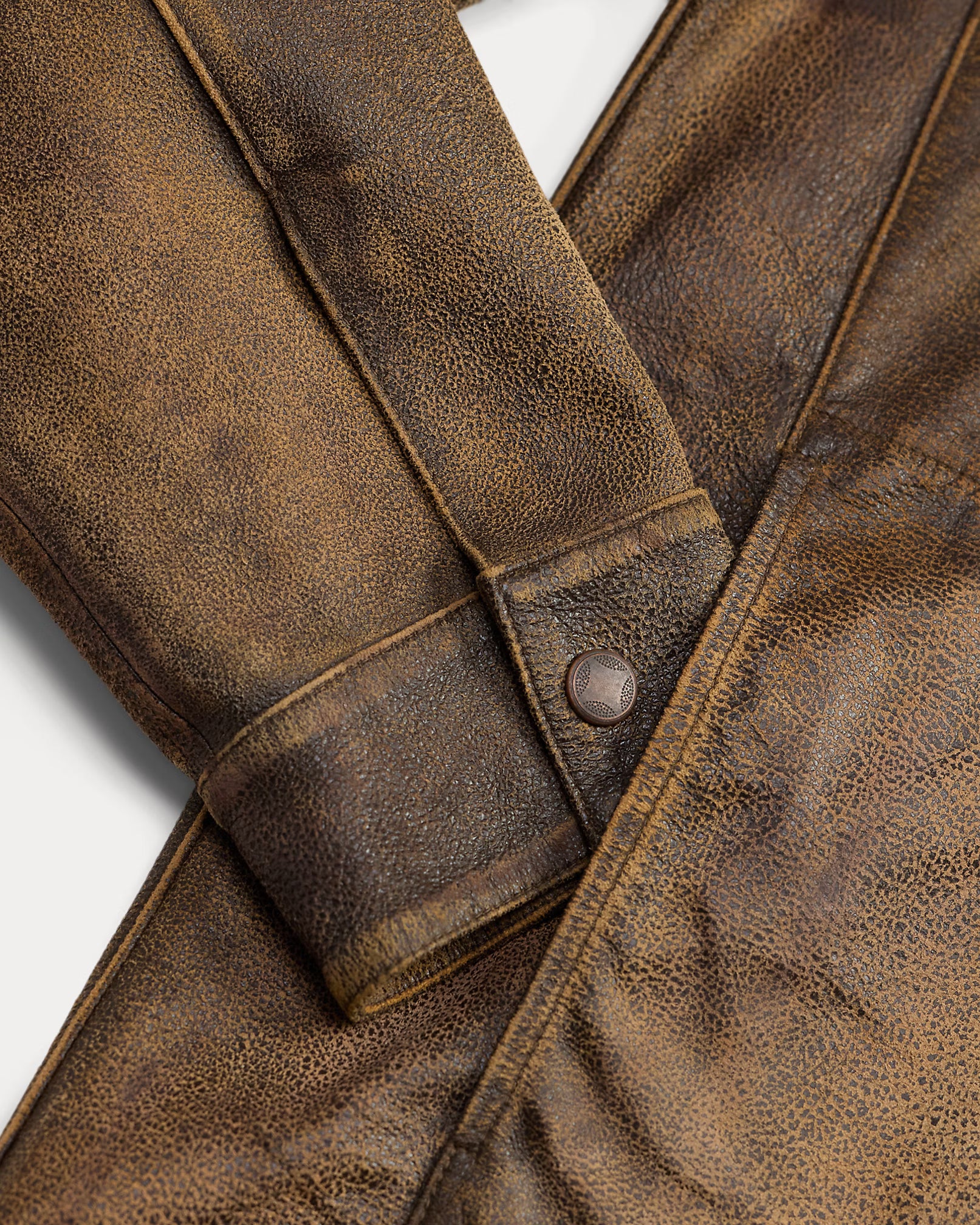 RRL Unlined Leather Button Snap Jacket