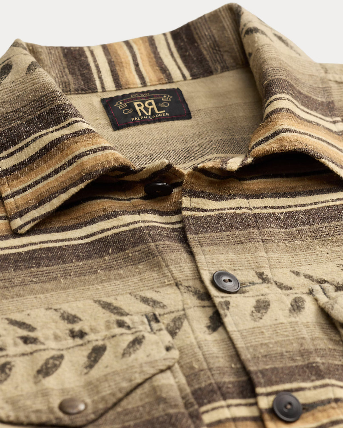RRL Leaf-Print Striped Twill Overshirt
