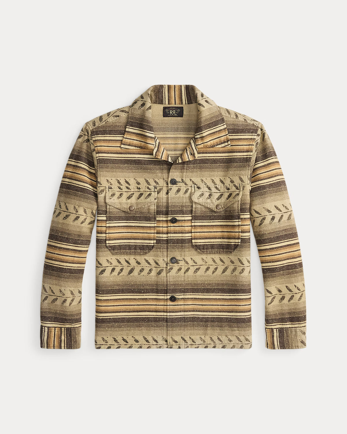RRL Leaf-Print Striped Twill Overshirt