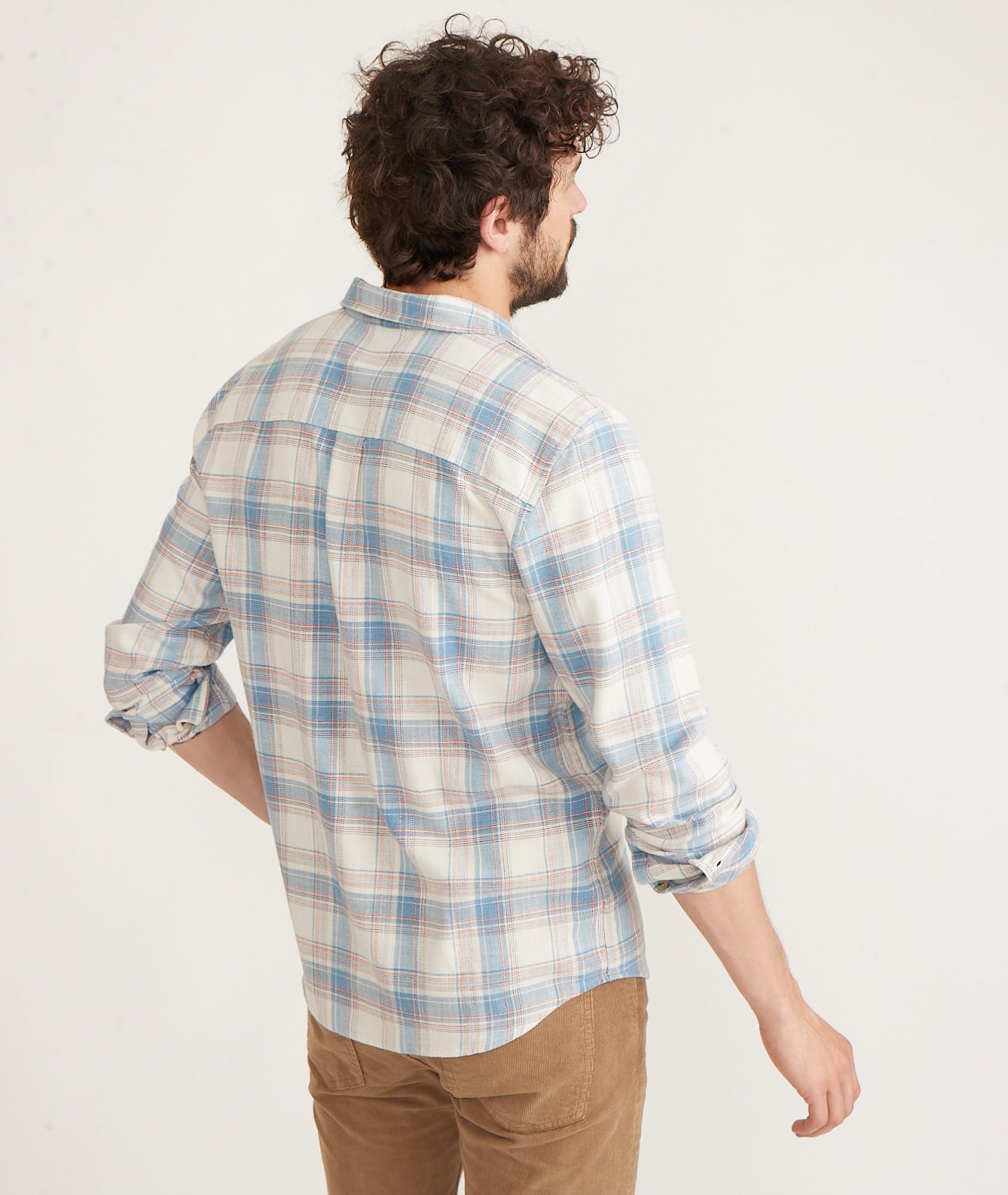 Long Sleeve Classic Stretch Selvage Shirt in Indigo Plaid