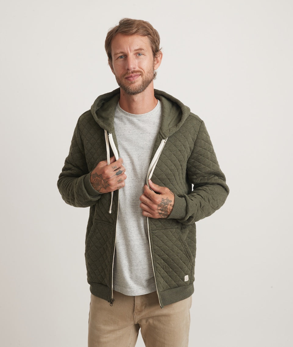 Corbet Quilted Full Zip-Hoodie in Olive Heather