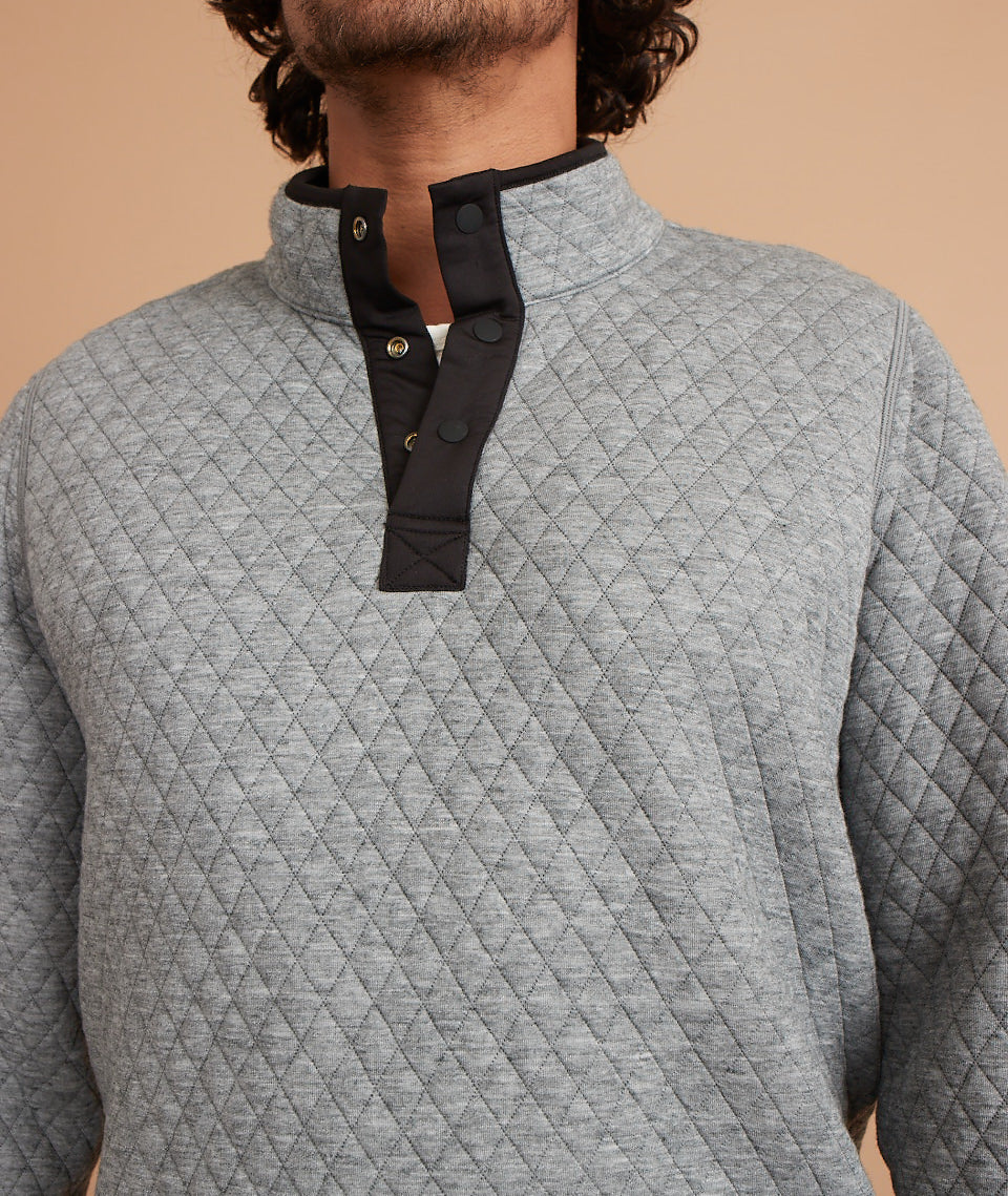 Corbet Quilted Reversible Pullover - Charcoal / Mid Heather Grey