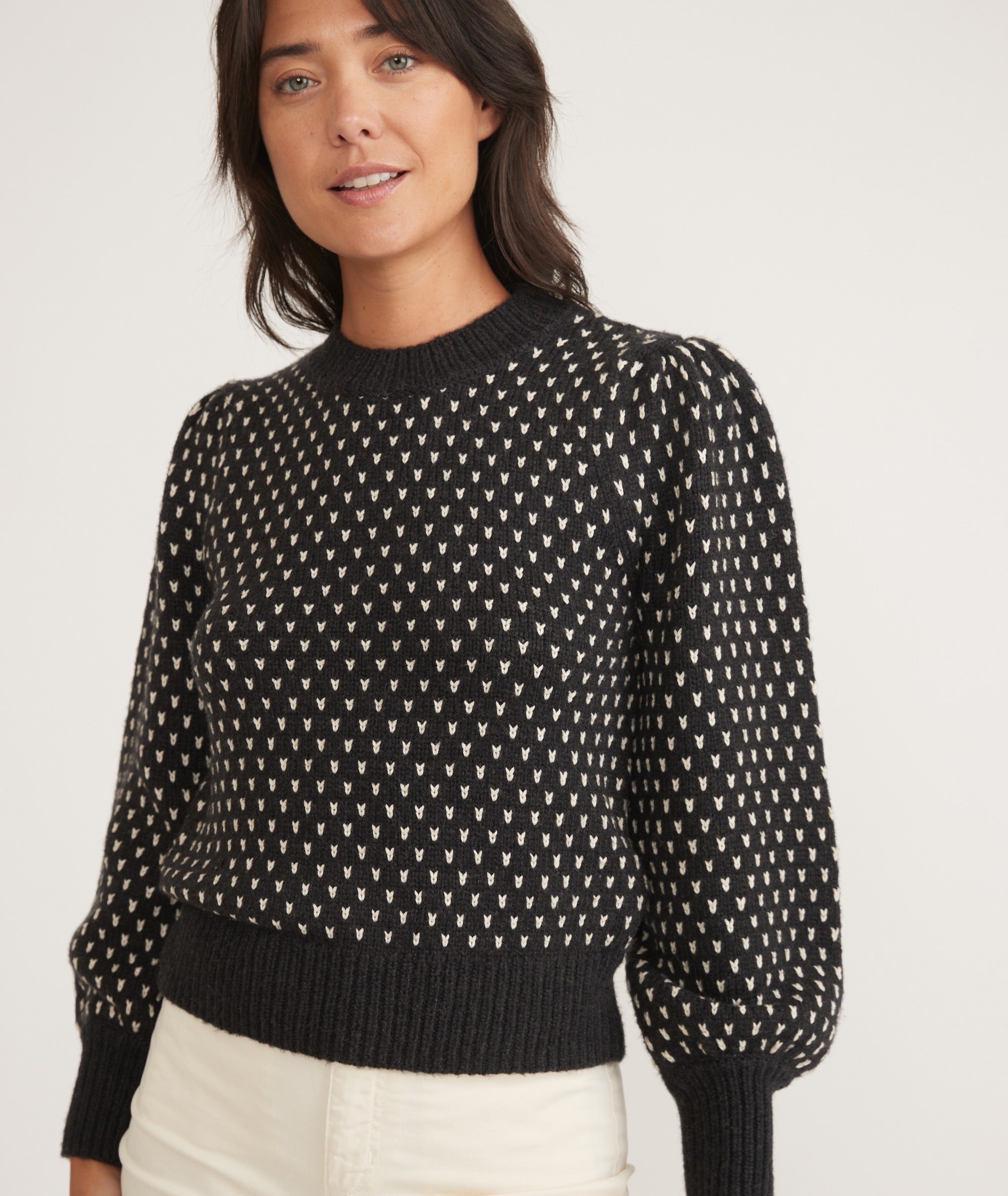Alma Puff Sleeve Sweater in Black and White