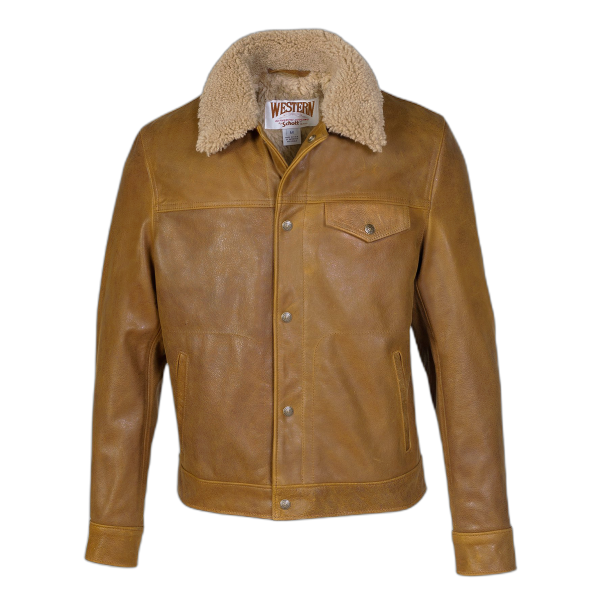 Men's Buffalo Leather Trucker Jacket with Sheepskin Collar