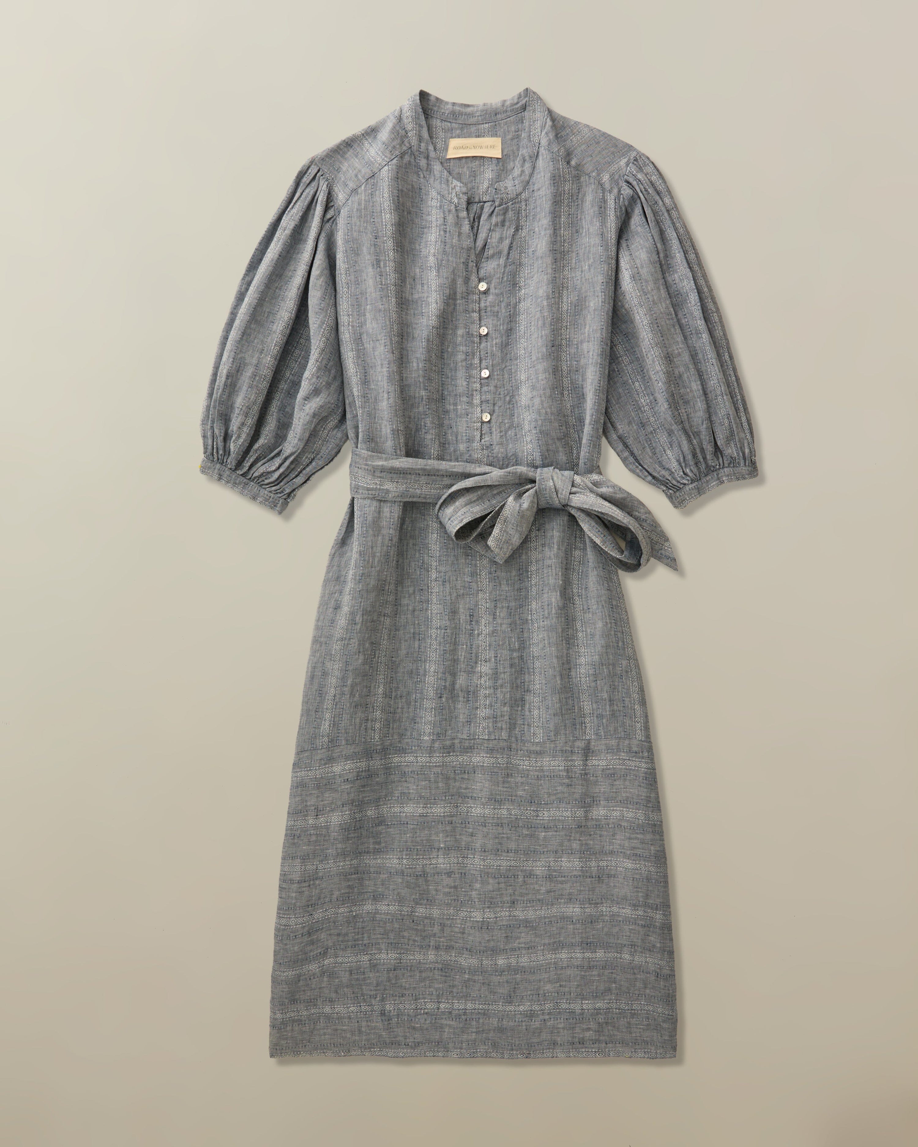 Women’s Marrakech Dress in Linen Jacquard-Ocean Stripe
