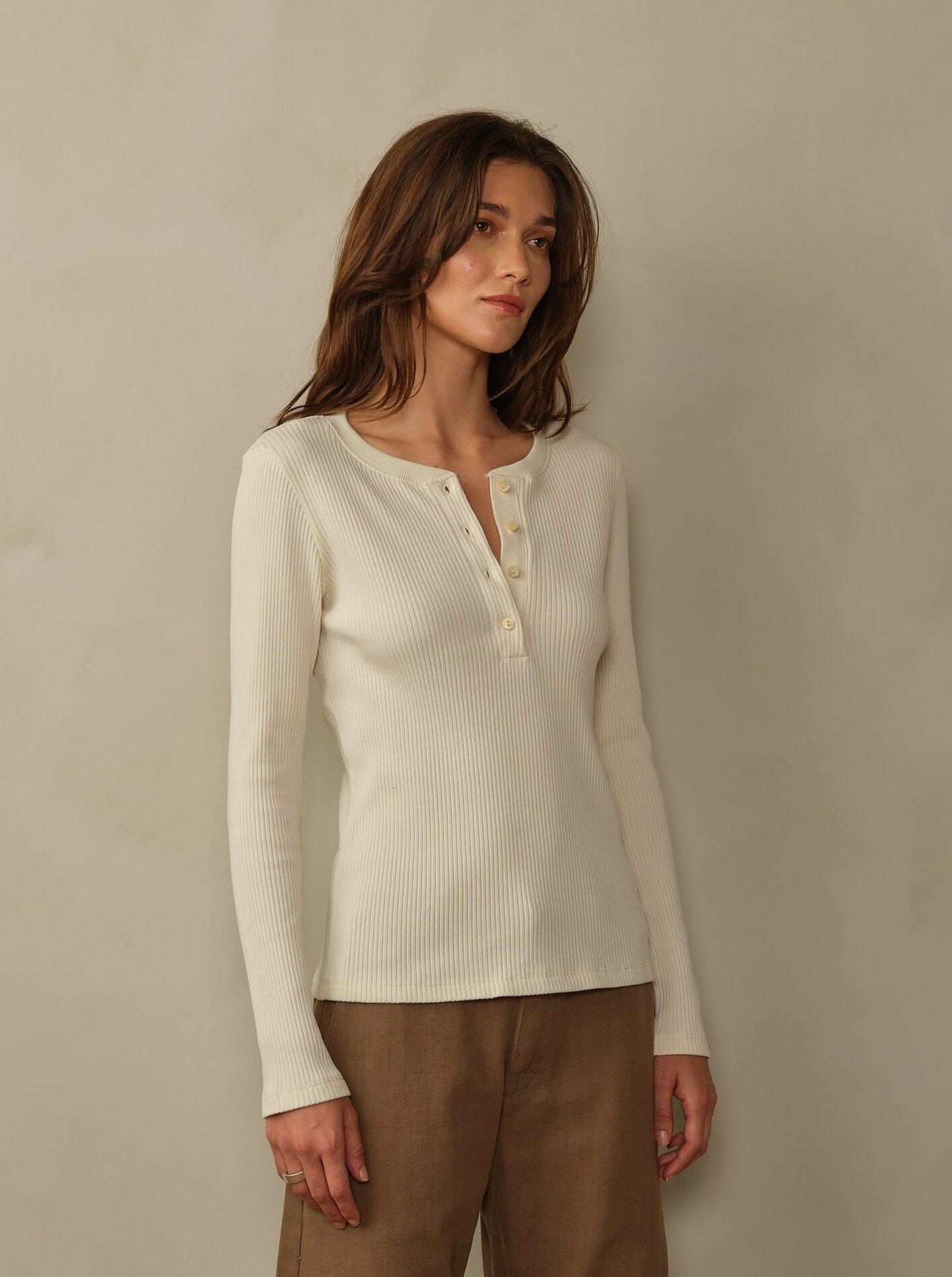 Women's Tasman Ribbed Henley - Stone