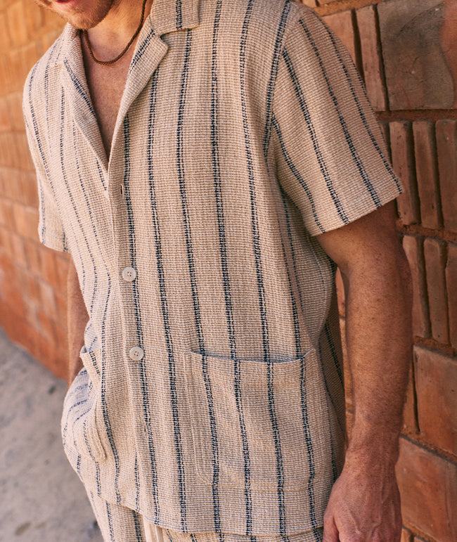 Diego Camp Shirt in Khaki/Navy Stripe