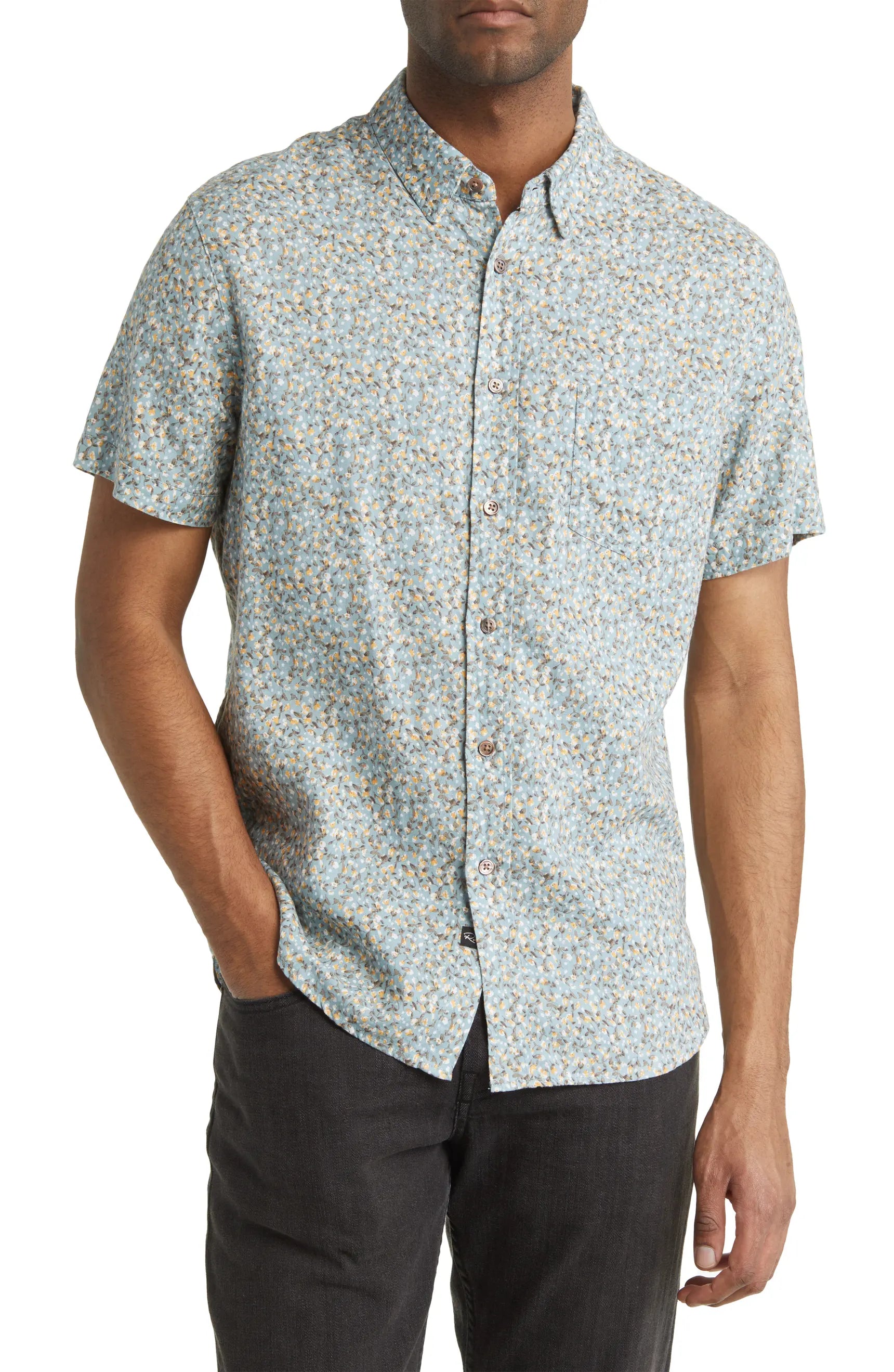 CARSON SHIRT - SPRING BLOSSOM TEAL CREAMSICLE