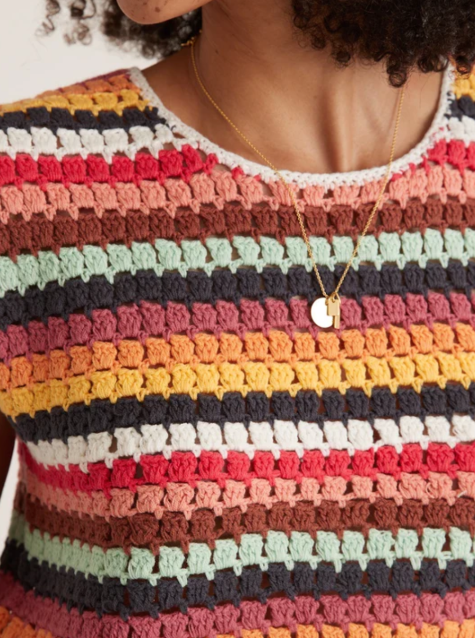 Faye Dolman Crochet Top in Multi Stripe