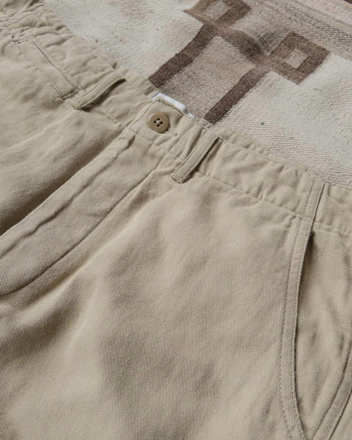 Flat Front Cotton Linen Twill Chino - Camp Khaki