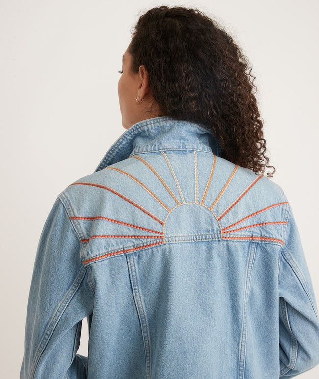 Embroidered Denim Jacket in Light Denim