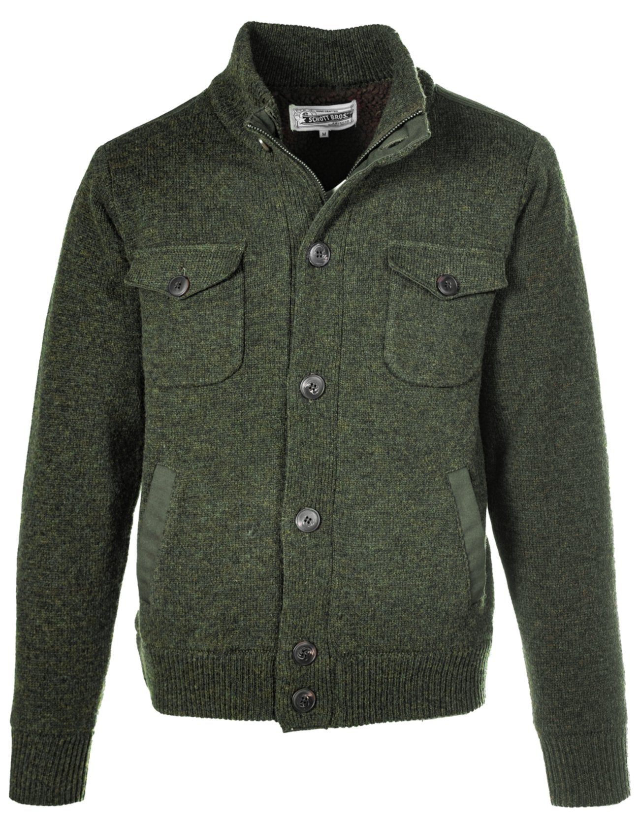 Wool Blend Military Sweater Jacket - Moss