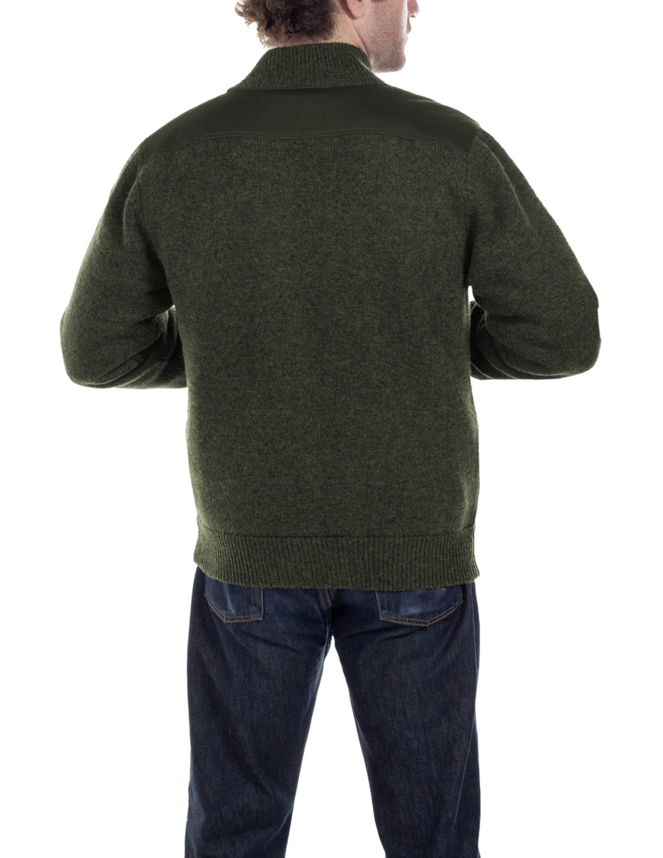 Wool Blend Military Sweater Jacket - Moss