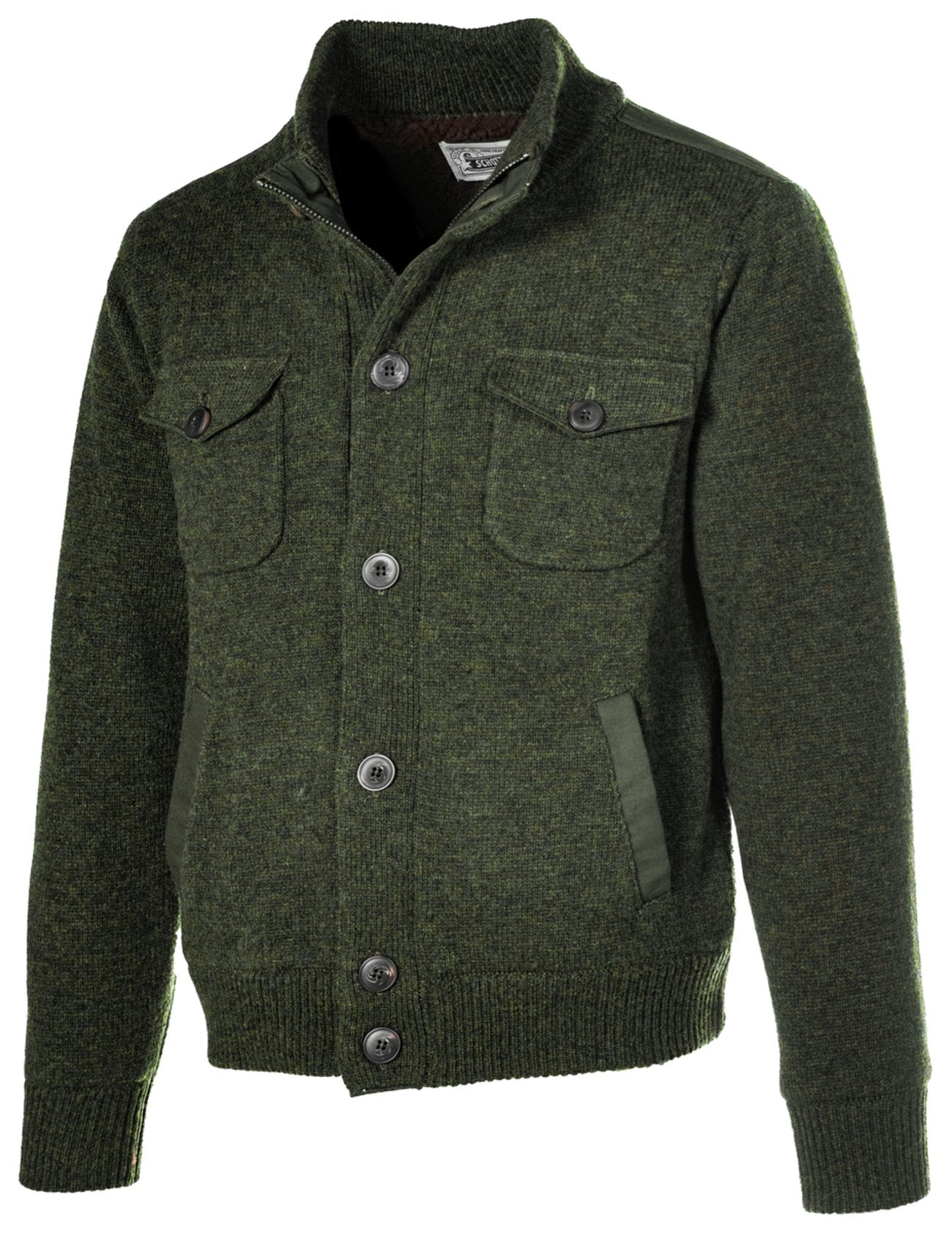 Wool Blend Military Sweater Jacket - Moss