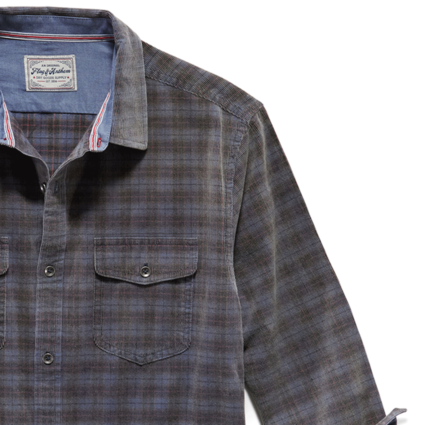 HERALD VINTAGE WASHED CORDUROY SHIRT -NAVY/BROWN/RED