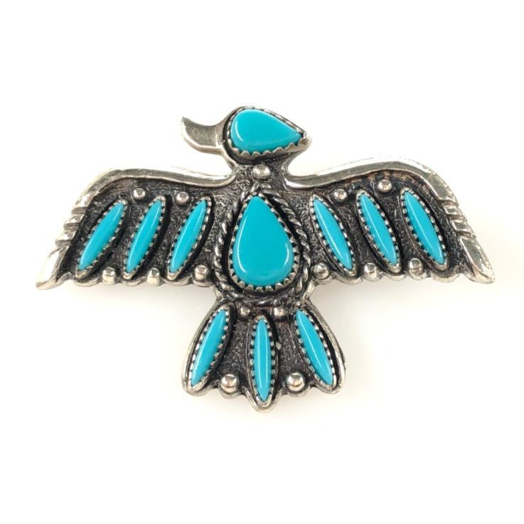 VINTAGE NATIVE AMERICAN STERLING TURQUOISE THUNDERBIRD BROOCH