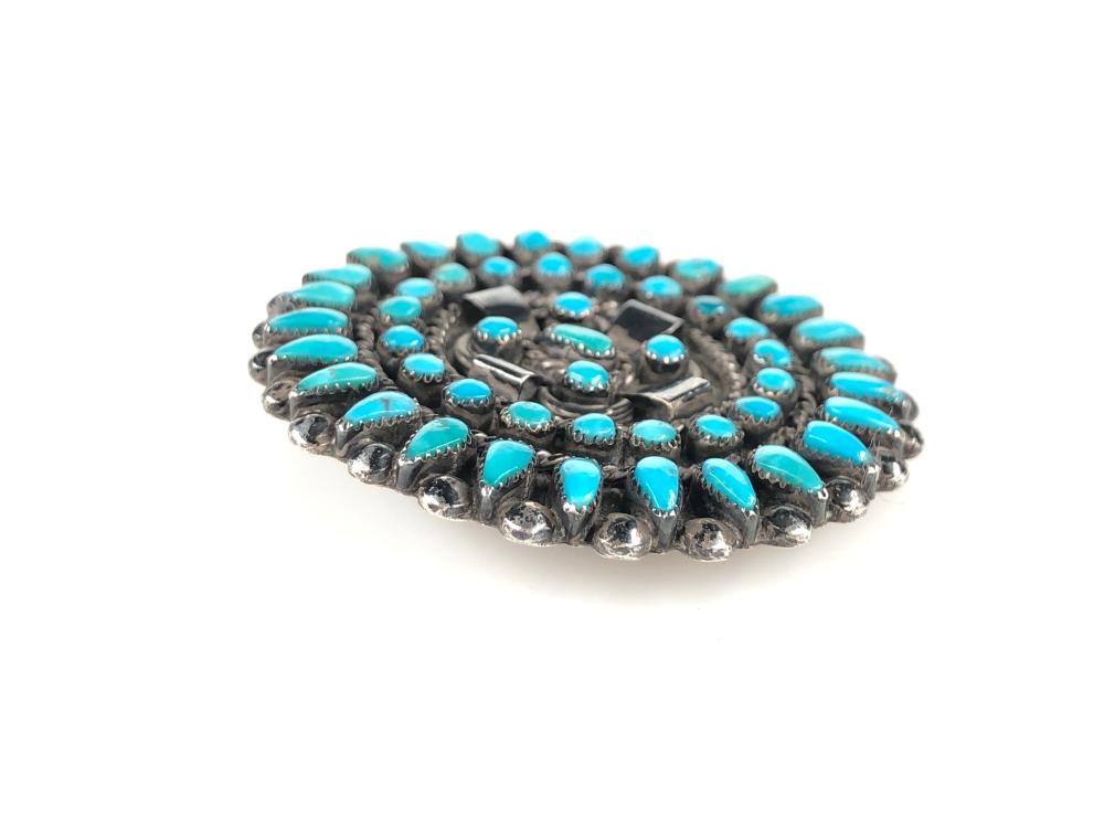 NATIVE AMERICAN STERLING PETIT POINT TURQUOISE PIN