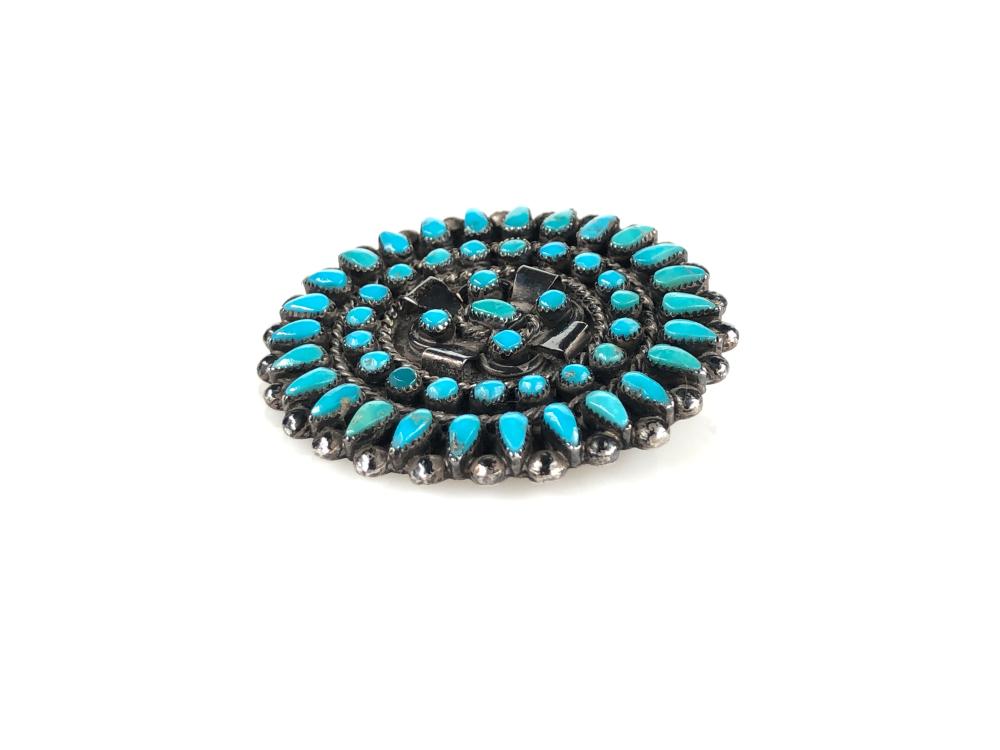 NATIVE AMERICAN STERLING PETIT POINT TURQUOISE PIN