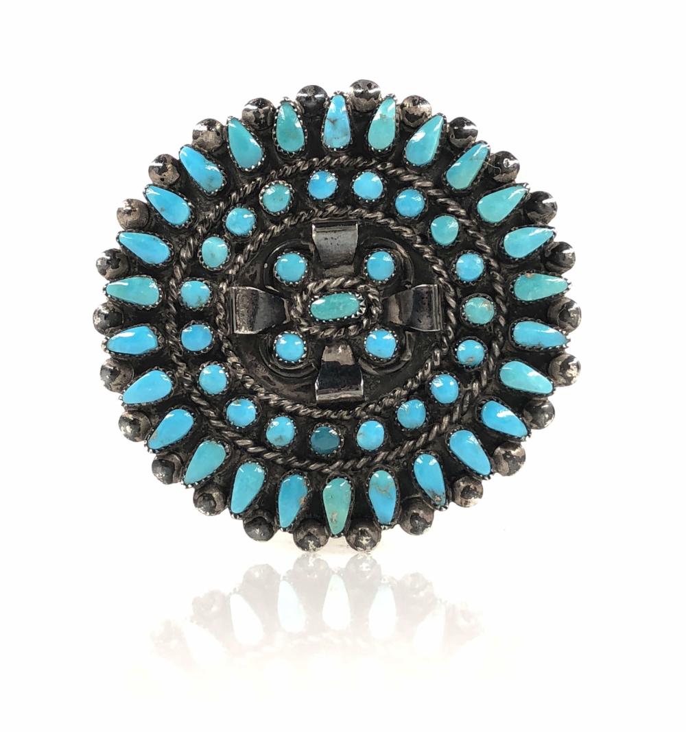 NATIVE AMERICAN STERLING PETIT POINT TURQUOISE PIN