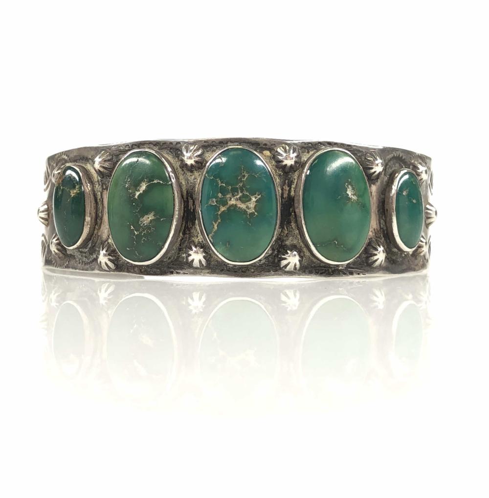 VINTAGE NATIVE AMERICAN STERLING SILVER & TURQUOISE CUFF